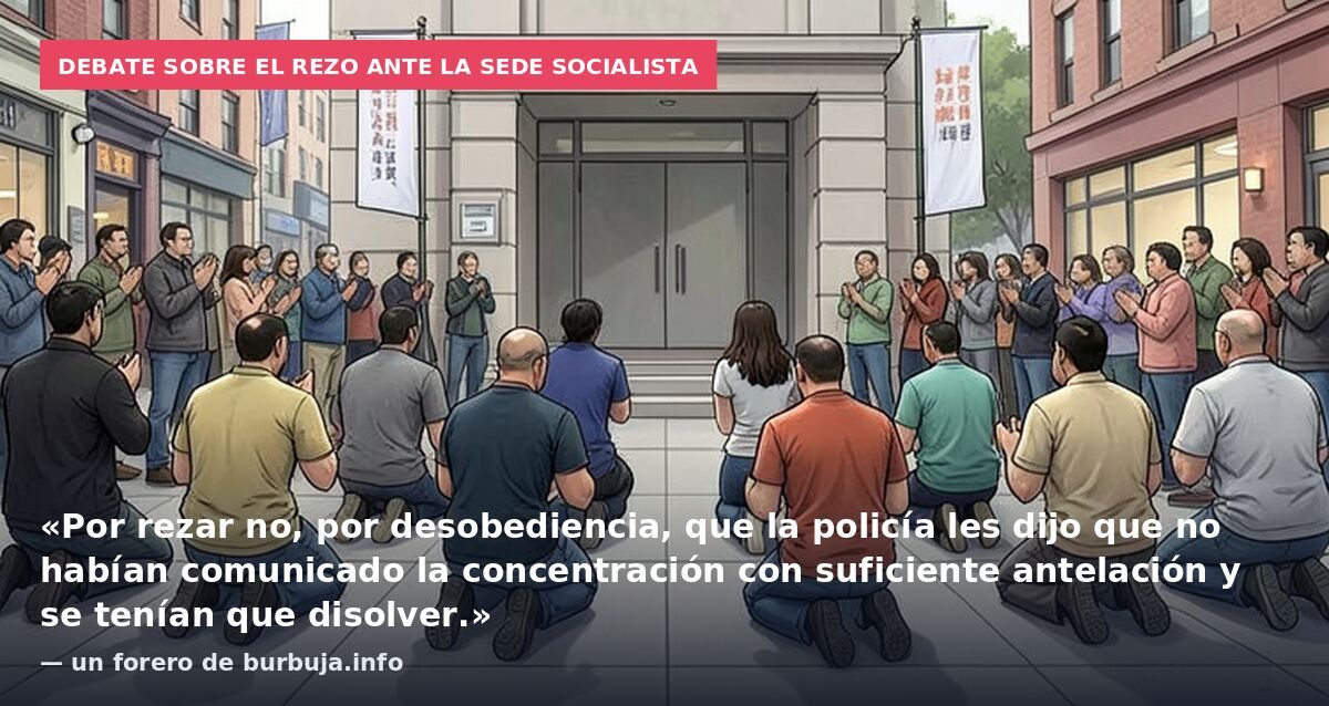 Debate sobre el rezo ante la sede socialista: «Por rezar no, por desobediencia, que la policía les dijo que no habían comunicado la concentración con suficiente antelación y se tenían que disolver.» — un forero de burbuja.info