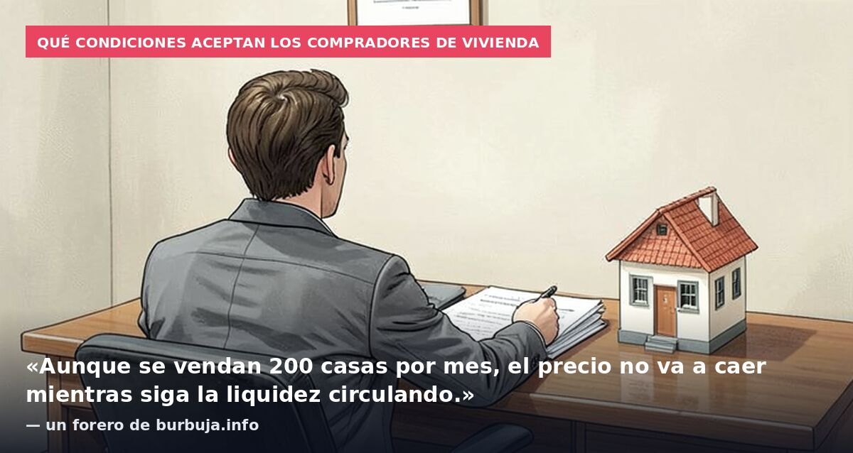 Qué condiciones aceptan los compradores de vivienda: «Aunque se vendan 200 casas por mes, el precio no va a caer mientras siga la liquidez circulando.» — un forero de burbuja.info