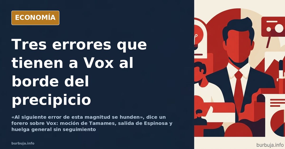 Ilustración editorial de un barco de papel a punto de caer por un precipicio, símbolo de los errores de Vox