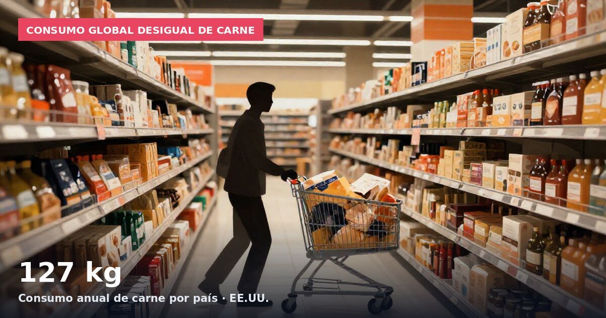 Consumo global desigual de carne: 127 kg Consumo anual de carne por país · EE.UU.