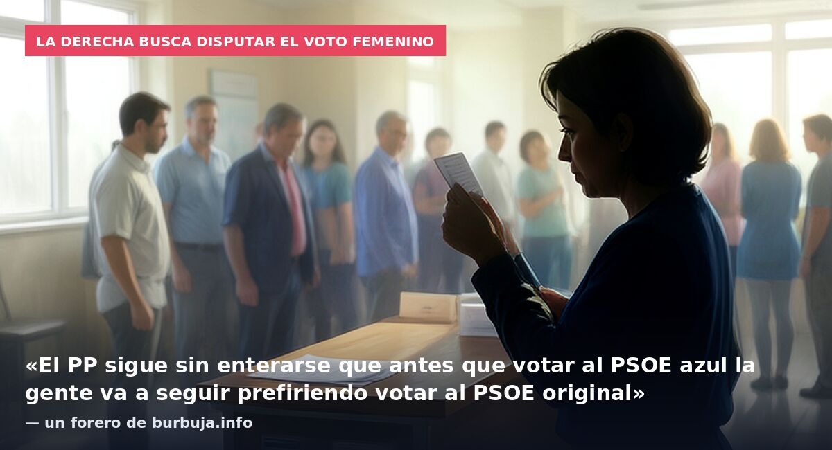 La derecha busca disputar el voto femenino: «El PP sigue sin enterarse que antes que votar al PSOE azul la gente va a seguir prefiriendo votar al PSOE original» — un forero de burbuja.info