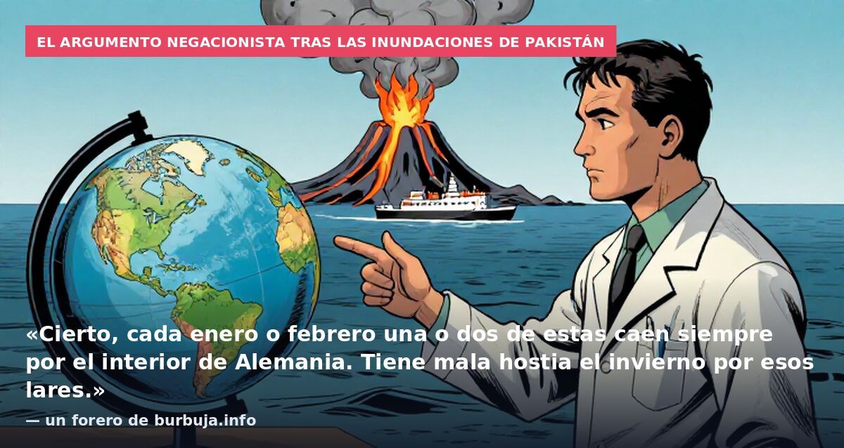 El argumento negacionista tras las inundaciones de Pakistán: «Cierto, cada enero o febrero una o dos de estas caen siempre por el interior de Alemania. Tiene mala hostia el invierno por esos lares.» — un forero de burbuja.info