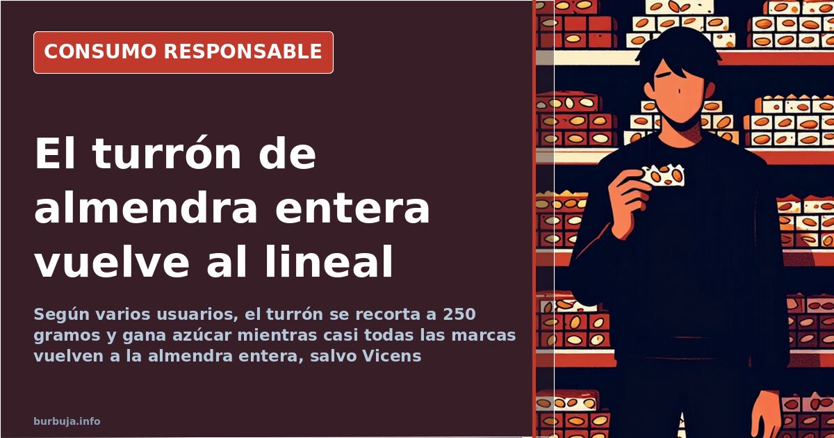 Tabletas de turrón de almendra en el lineal de un supermercado con envase transparente