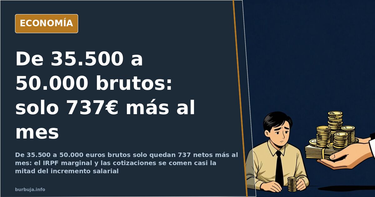 Subir de 35.500 a 50.000 brutos deja 737 euros más al mes