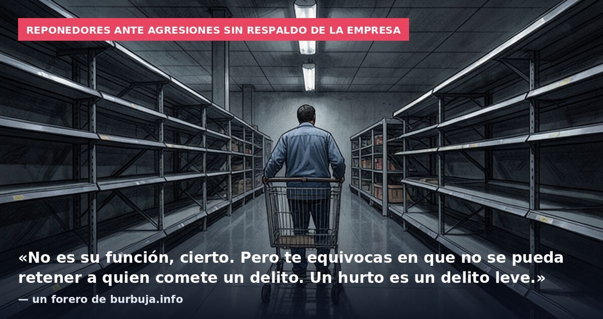 Reponedores ante agresiones sin respaldo de la empresa: «No es su función, cierto. Pero te equivocas en que no se pueda retener a quien comete un delito. Un hurto es un delito leve.» — un forero de burbuja.info