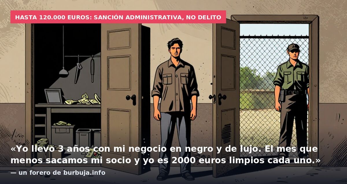 Hasta 120.000 euros: sanción administrativa, no delito: «Yo llevo 3 años con mi negocio en negro y de lujo. El mes que menos sacamos mi socio y yo es 2000 euros limpios cada uno.» — un forero de burbuja.info