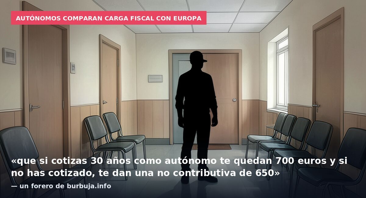 Autónomos comparan carga fiscal con Europa: «que si cotizas 30 años como autónomo te quedan 700 euros y si no has cotizado, te dan una no contributiva de 650» — un forero de burbuja.info
