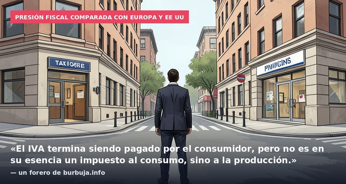 Presión fiscal comparada con Europa y EE UU: «El IVA termina siendo pagado por el consumidor, pero no es en su esencia un impuesto al consumo, sino a la producción.» — un forero de burbuja.info
