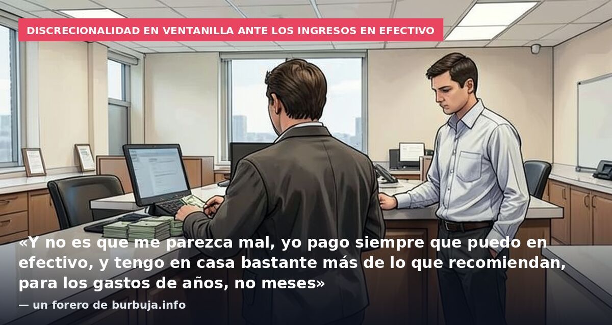 Discrecionalidad en ventanilla ante los ingresos en efectivo: «Y no es que me parezca mal, yo pago siempre que puedo en efectivo, y tengo en casa bastante más de lo que recomiendan, para los gastos de años, no meses» — un forero de burbuja.info