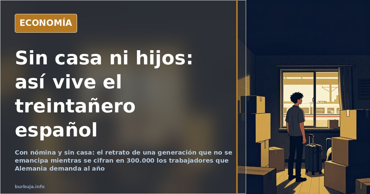 Ilustración editorial de un treintañero en el sofá de casa de sus padres, símbolo de la falta de vivienda y emancipación