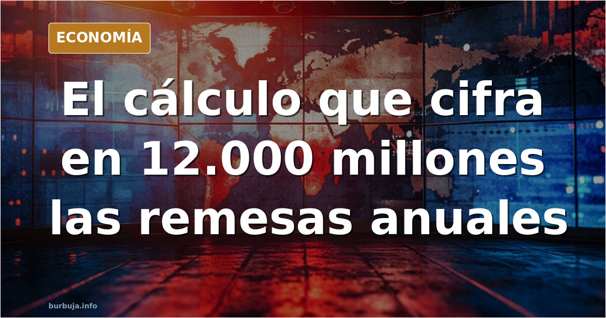 Ilustración editorial azul marino y dorado de billetes saliendo de España hacia Latinoamérica para representar las remesas de