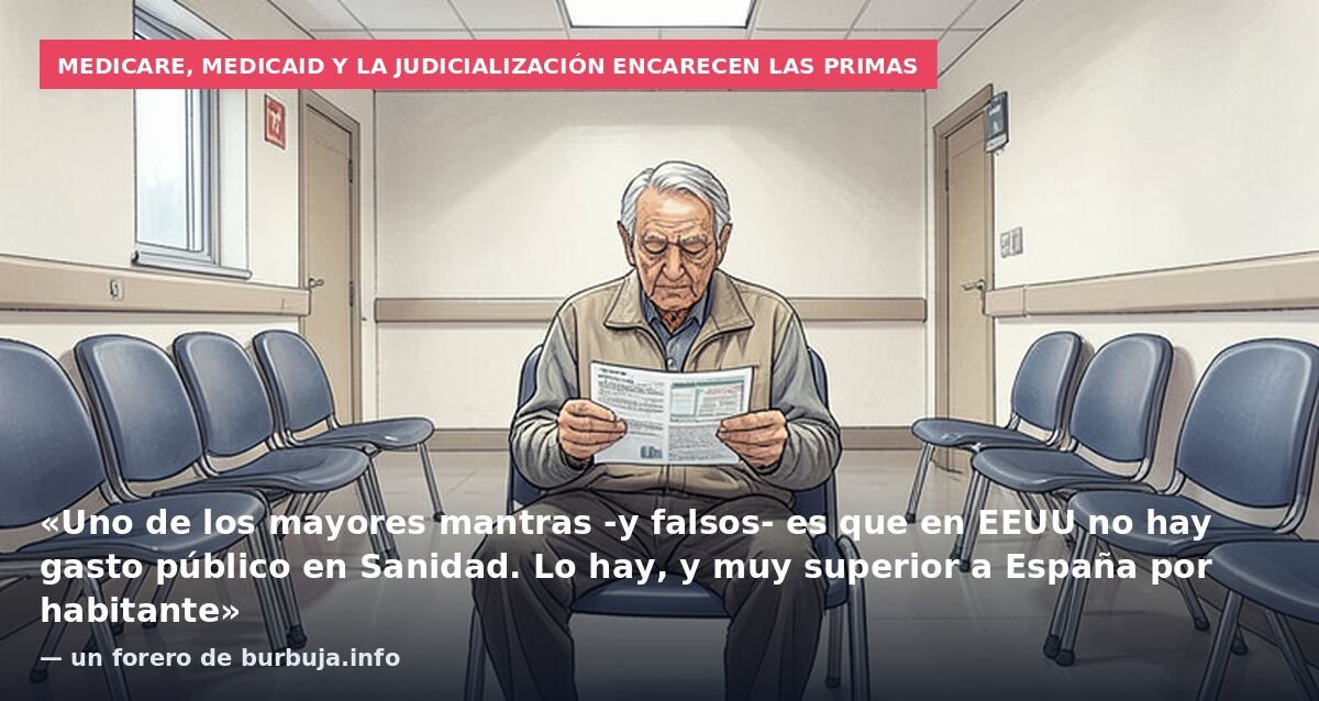 Medicare, Medicaid y la judicialización encarecen las primas: «Uno de los mayores mantras -y falsos- es que en EEUU no hay gasto público en Sanidad. Lo hay, y muy superior a España por habitante» — un forero de burbuja.info