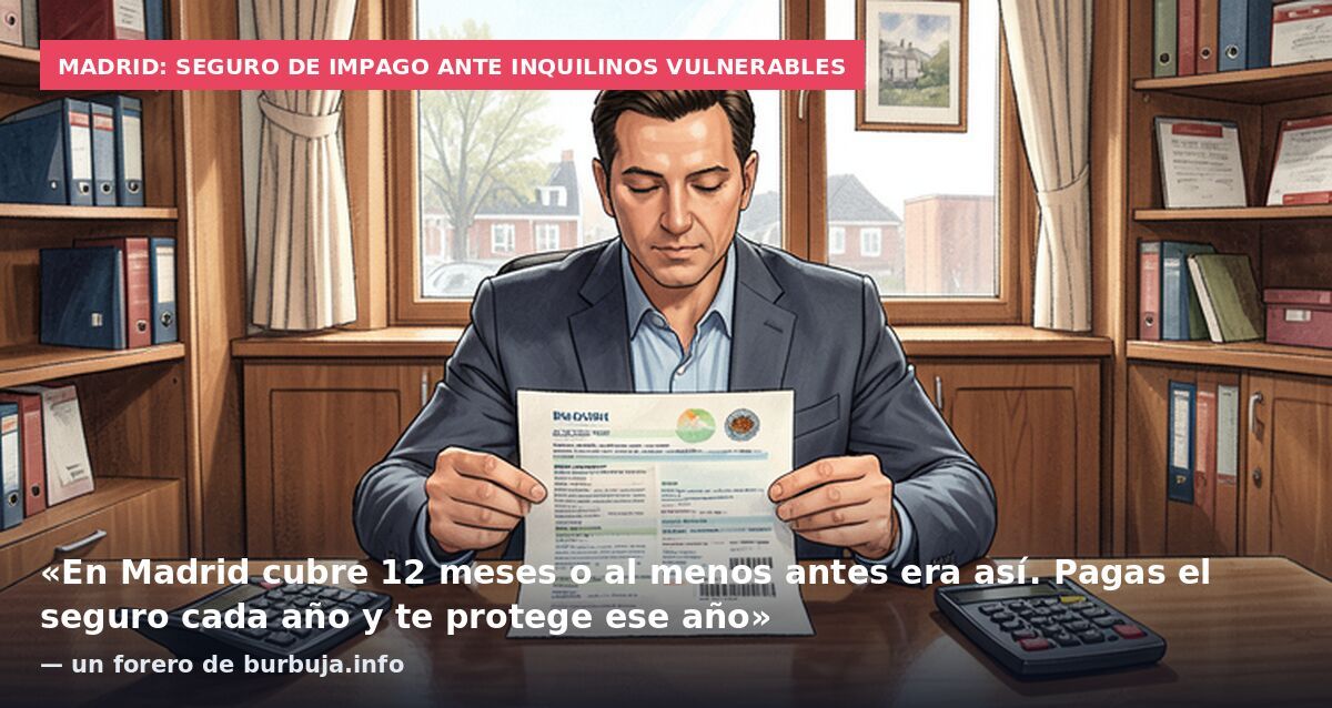Madrid: seguro de impago ante inquilinos vulnerables: «En Madrid cubre 12 meses o al menos antes era así. Pagas el seguro cada año y te protege ese año» — un forero de burbuja.info
