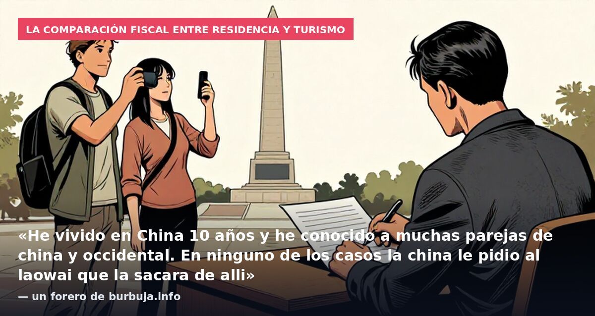 La comparación fiscal entre residencia y turismo: «He vivido en China 10 años y he conocido a muchas parejas de china y occidental. En ninguno de los casos la china le pidio al laowai que la sacara de alli» — un forero de burbuja.info