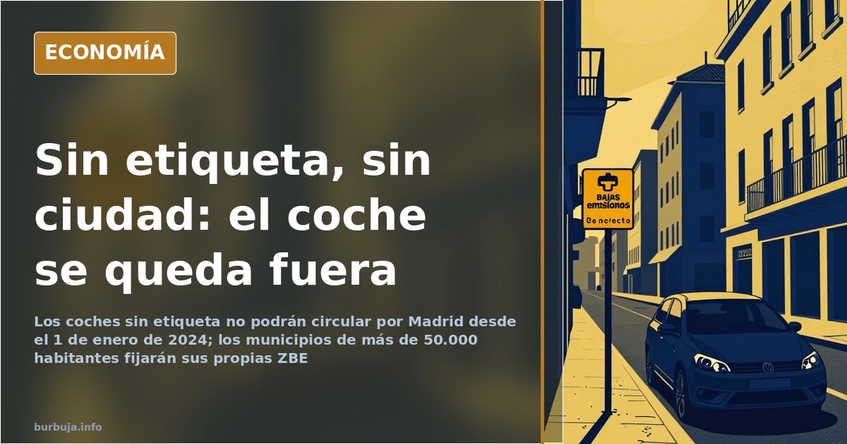 Turismo aparcado en una ciudad ante una señal de zona de bajas emisiones sin distintivo ambiental en el parabrisas