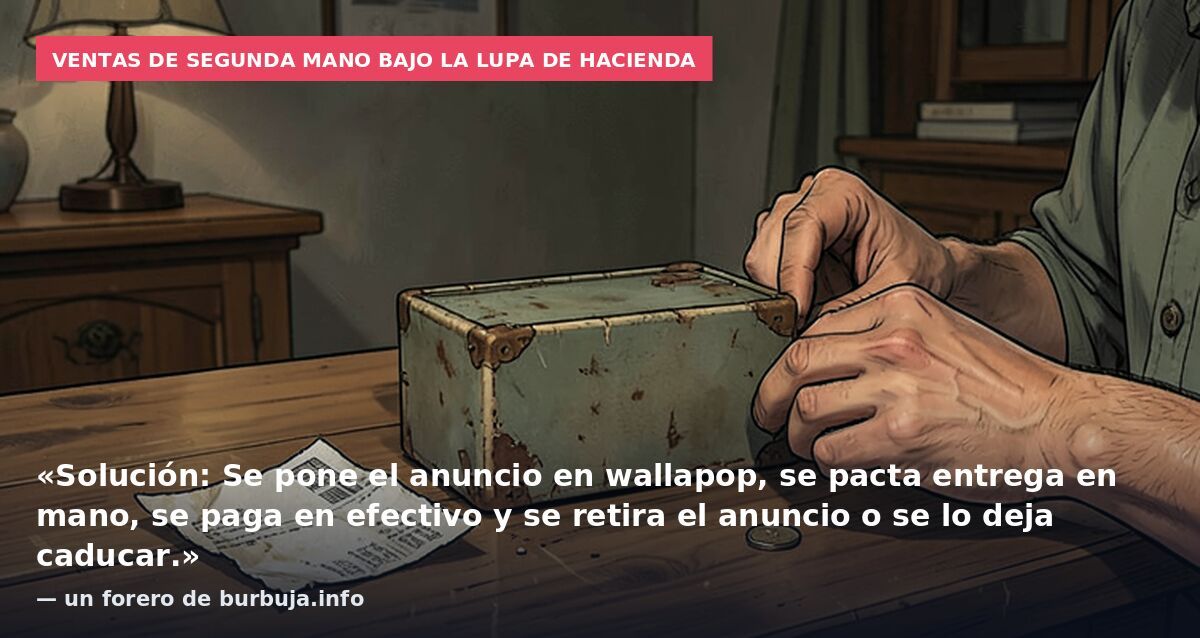 Ventas de segunda mano bajo la lupa de Hacienda: «Solución: Se pone el anuncio en wallapop, se pacta entrega en mano, se paga en efectivo y se retira el anuncio o se lo deja caducar.» — un forero de burbuja.info