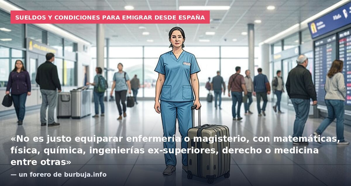 Sueldos y condiciones para emigrar desde España: «No es justo equiparar enfermería o magisterio, con matemáticas, física, química, ingenierías ex-superiores, derecho o medicina entre otras» — un forero de burbuja.info