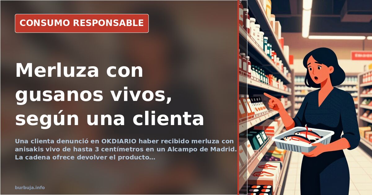 Filetes de merluza fresca con anisakis visible en una bandeja de supermercado Alcampo en Madrid, según una clienta