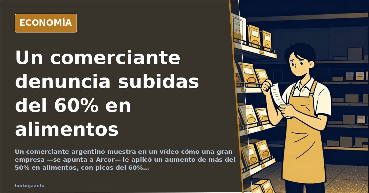Estantería de supermercado argentino con etiquetas de precios de alimentos tras la devaluación del peso