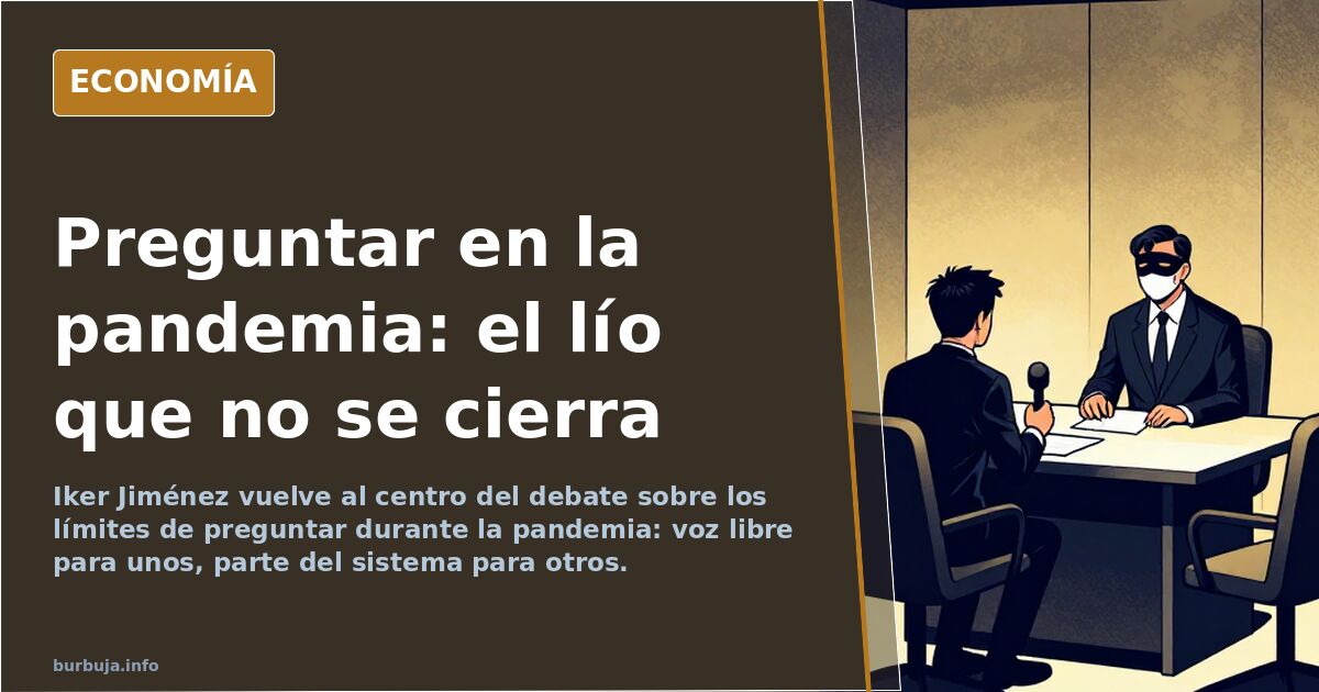 Ilustración editorial de un presentador de televisión frente a una pantalla con gráficos de datos sobre la pandemia