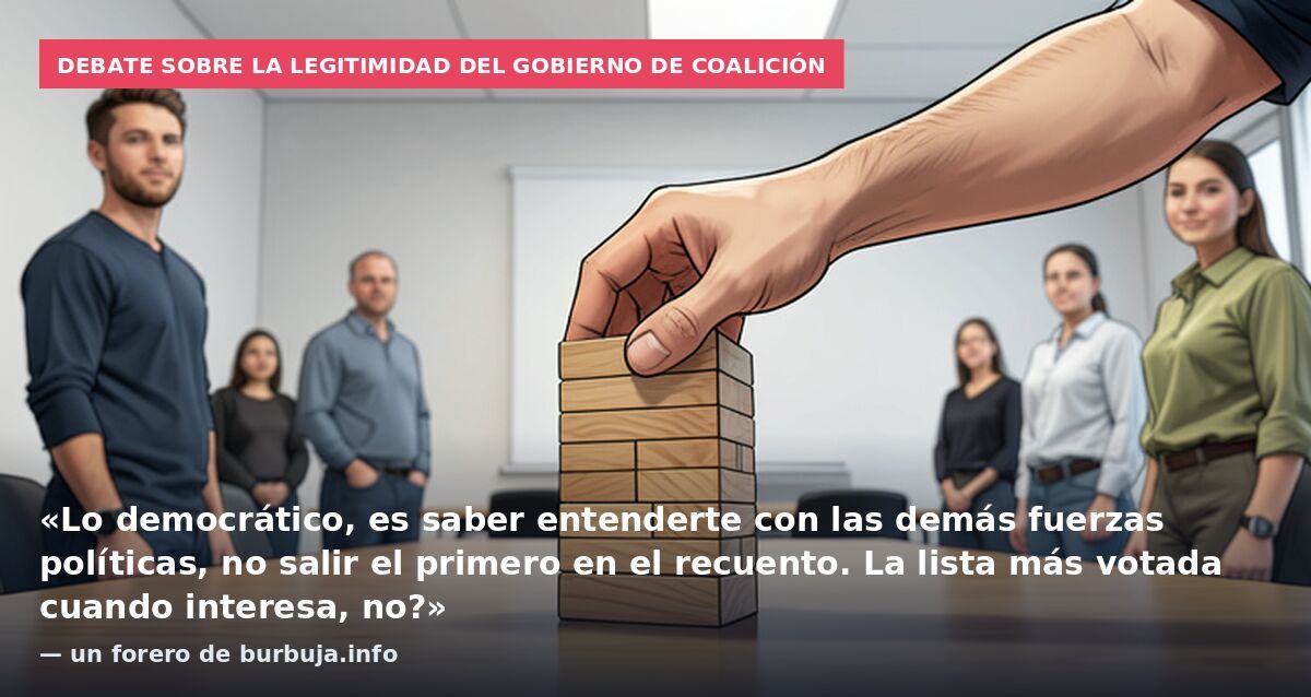 Debate sobre la legitimidad del Gobierno de coalición: «Lo democrático, es saber entenderte con las demás fuerzas políticas, no salir el primero en el recuento. La lista más votada cuando interesa, no?» — un forero de burbuja.info