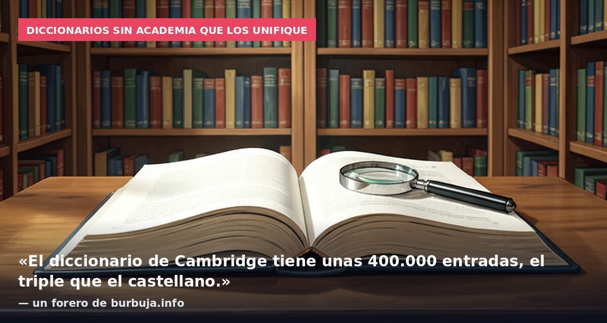 Diccionarios sin academia que los unifique: «El diccionario de Cambridge tiene unas 400.000 entradas, el triple que el castellano.» — un forero de burbuja.info