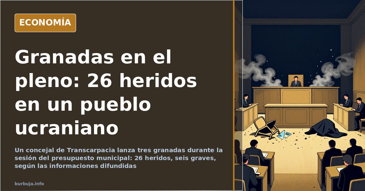 Sala de un pleno municipal ucraniano con papeles del presupuesto esparcidos tras el lanzamiento de tres granadas