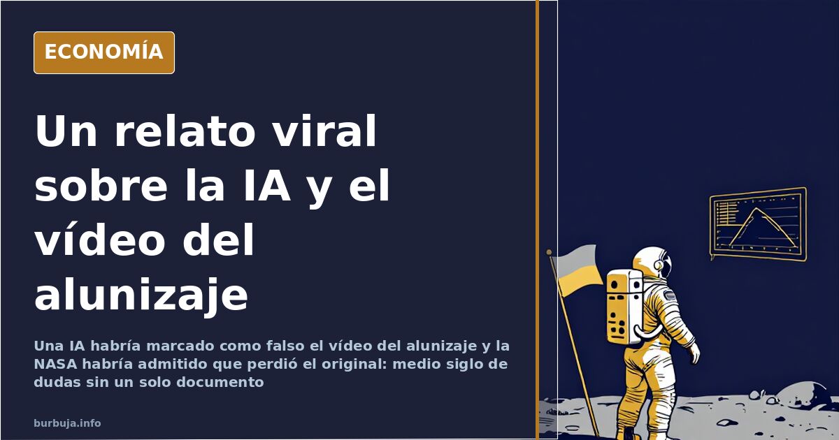Astronauta del Apolo junto al módulo lunar y la bandera, escena del vídeo del alunizaje objeto del relato viral sobre una int