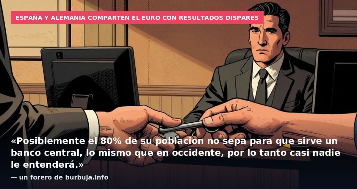 España y Alemania comparten el euro con resultados dispares: «Posiblemente el 80% de su poblacion no sepa para que sirve un banco central, lo mismo que en occidente, por lo tanto casi nadie le entenderá.» — un forero de burbuja.info