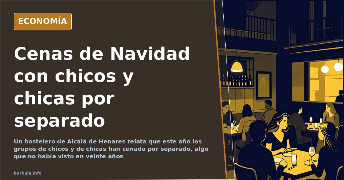 Mesas de un bar de barrio en noche de cenas de Navidad con grupos de jóvenes y de mujeres sentados por separado