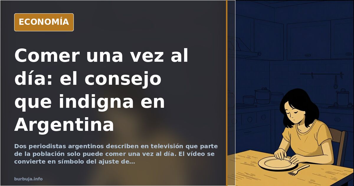 Ilustración editorial de un plato vacío sobre una mesa con un televisor de fondo, símbolo del debate sobre comer menos en Arg
