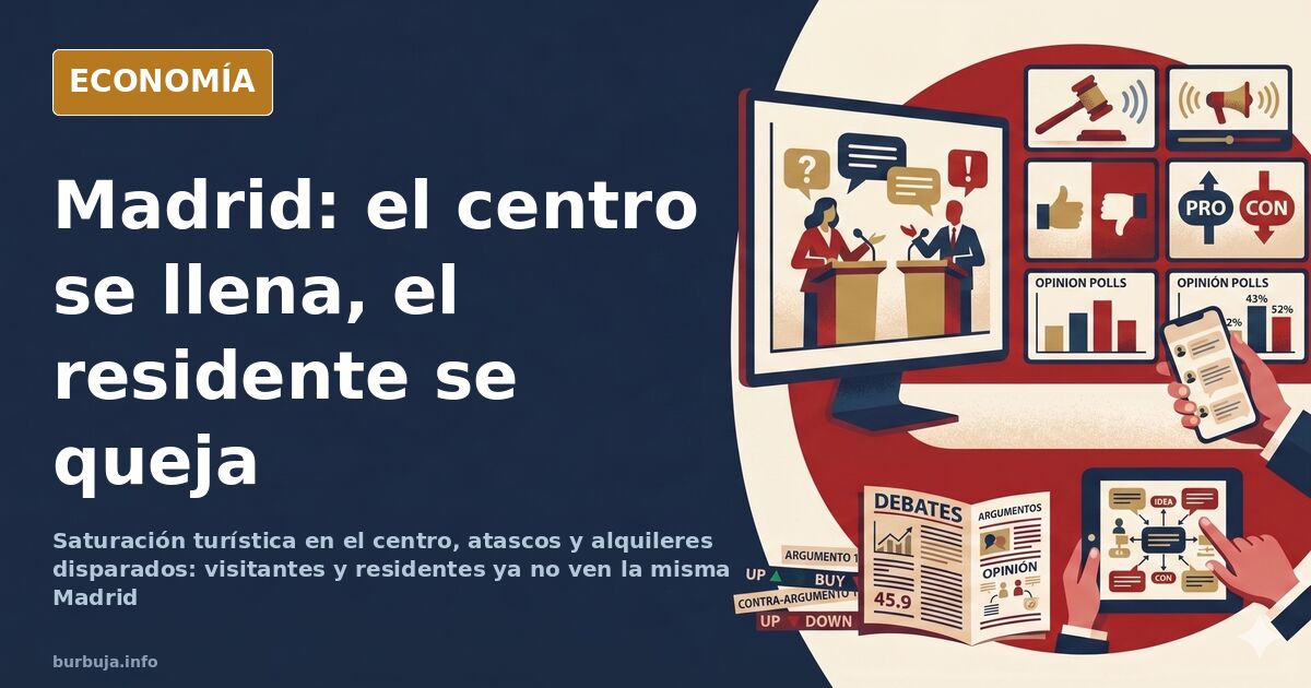 Calle céntrica de Madrid con turistas y comercios, reflejo de la saturación turística del casco histórico