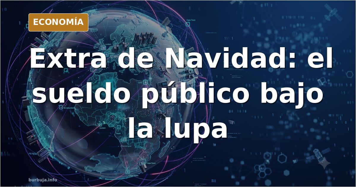 Ilustración editorial de una nómina y una paga extra de Navidad sobre un fondo azul marino y dorado