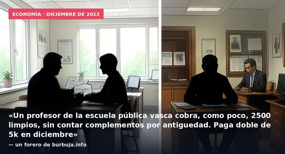 Economía · diciembre de 2023: «Un profesor de la escuela pública vasca cobra, como poco, 2500 limpios, sin contar complementos por antiguedad. Paga doble de 5k en diciembre» — un forero de burbuja.info
