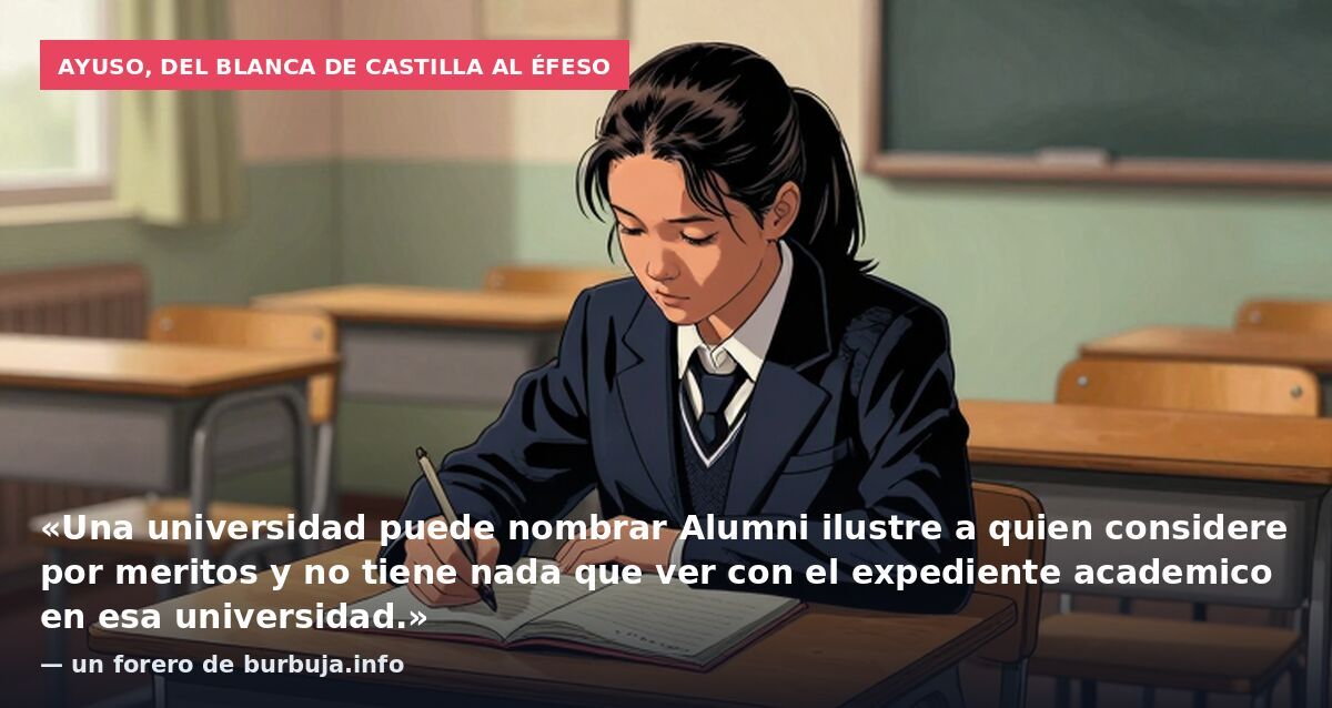 Ayuso, del Blanca de Castilla al Éfeso: «Una universidad puede nombrar Alumni ilustre a quien considere por meritos y no tiene nada que ver con el expediente academico en esa universidad.» — un forero de burbuja.info