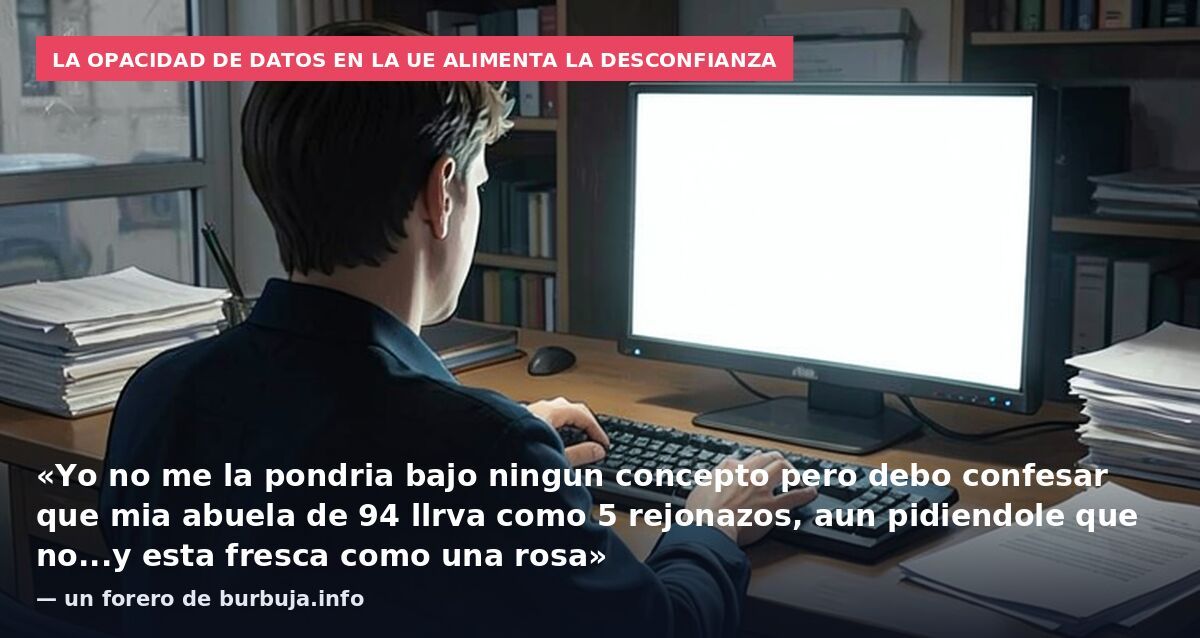 La opacidad de datos en la UE alimenta la desconfianza: «Yo no me la pondria bajo ningun concepto pero debo confesar que mia abuela de 94 llrva como 5 rejonazos, aun pidiendole que no...y esta fresca como una rosa» — un forero de burbuja.info