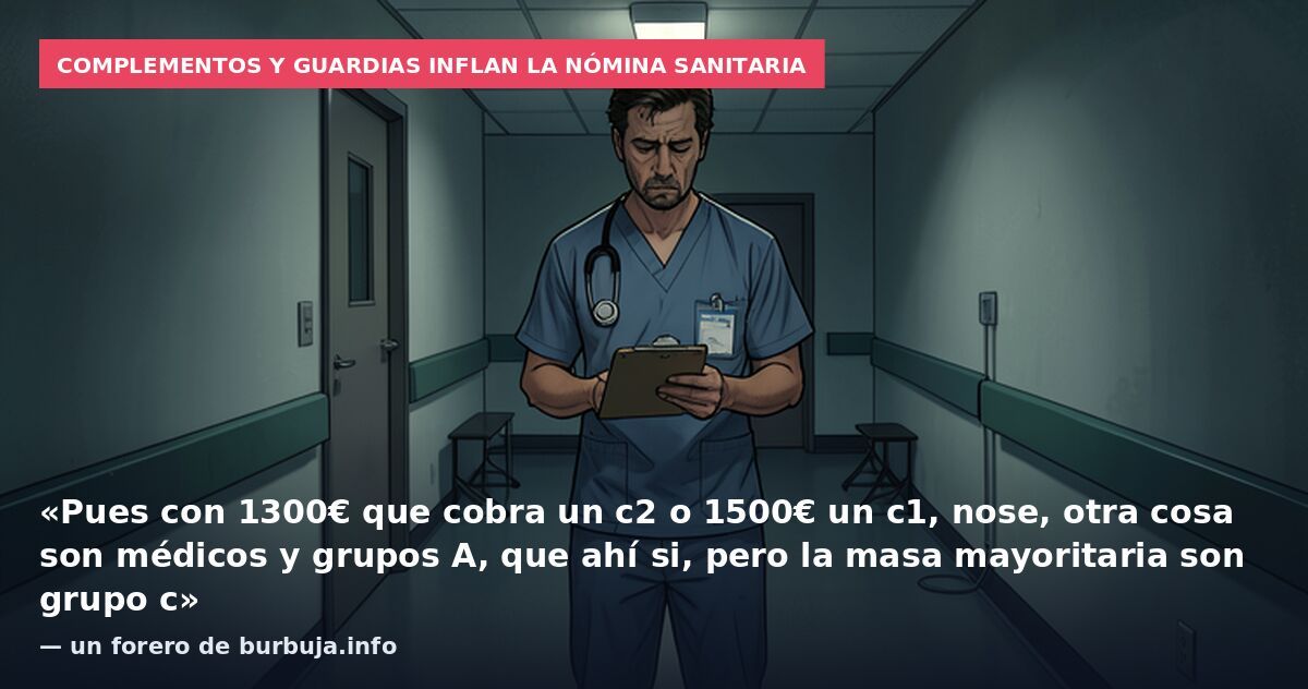 Complementos y guardias inflan la nómina sanitaria: «Pues con 1300€ que cobra un c2 o 1500€ un c1, nose, otra cosa son médicos y grupos A, que ahí si, pero la masa mayoritaria son grupo c» — un forero de burbuja.info