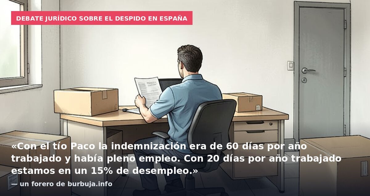 Debate jurídico sobre el despido en España: «Con el tío Paco la indemnización era de 60 días por año trabajado y había pleno empleo. Con 20 días por año trabajado estamos en un 15% de desempleo.» — un forero de burbuja.info
