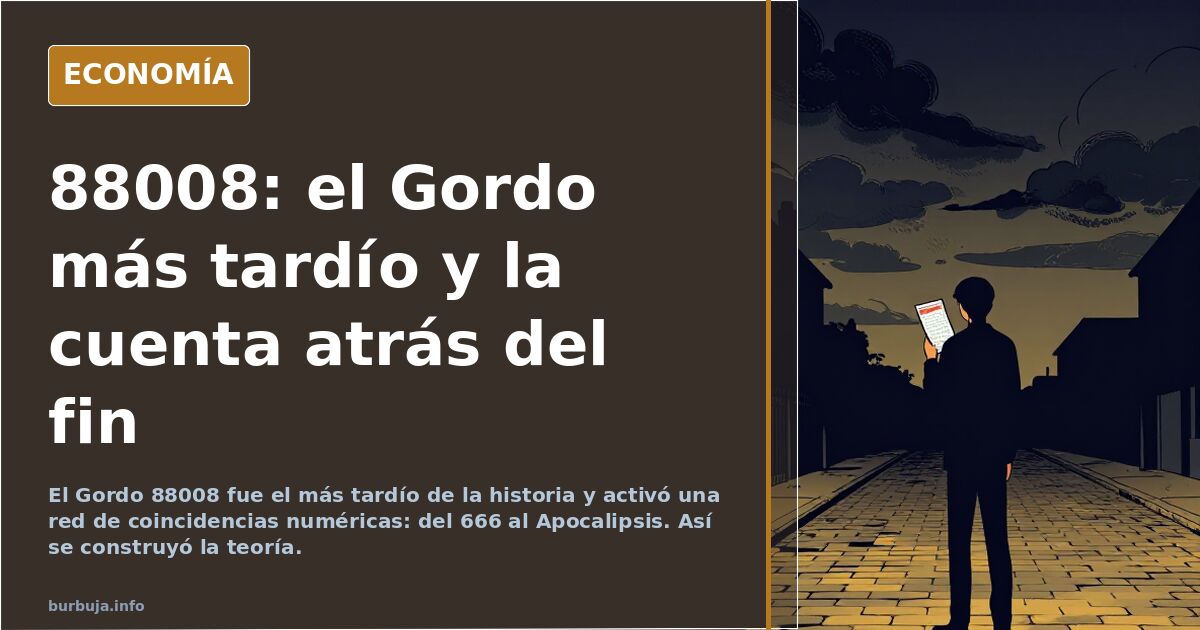 Bolas numeradas del sorteo de la Lotería de Navidad ensartadas en alambres sobre una tabla, con la cifra 88008 destacada en p