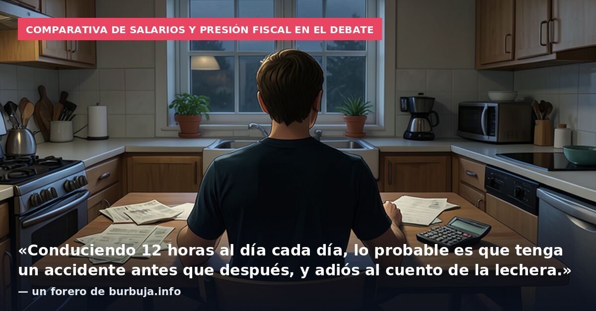 Comparativa de salarios y presión fiscal en el debate: «Conduciendo 12 horas al día cada día, lo probable es que tenga un accidente antes que después, y adiós al cuento de la lechera.» — un forero de burbuja.info