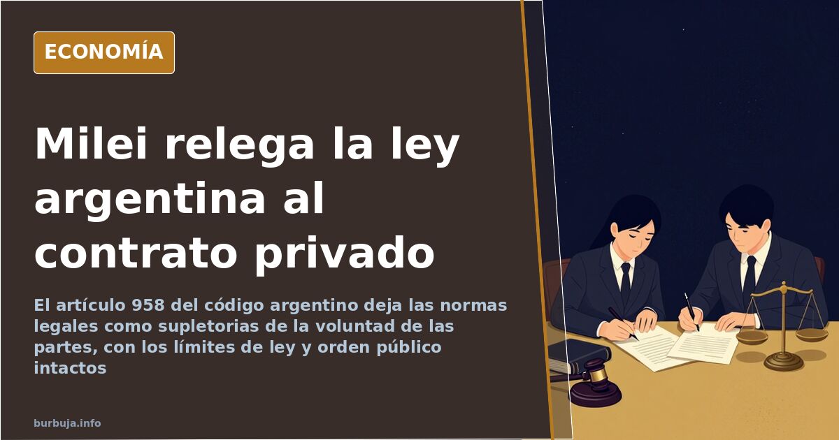 Manos firmando un contrato sobre una mesa con un ejemplar del código civil argentino abierto por el artículo 958, en tonos az