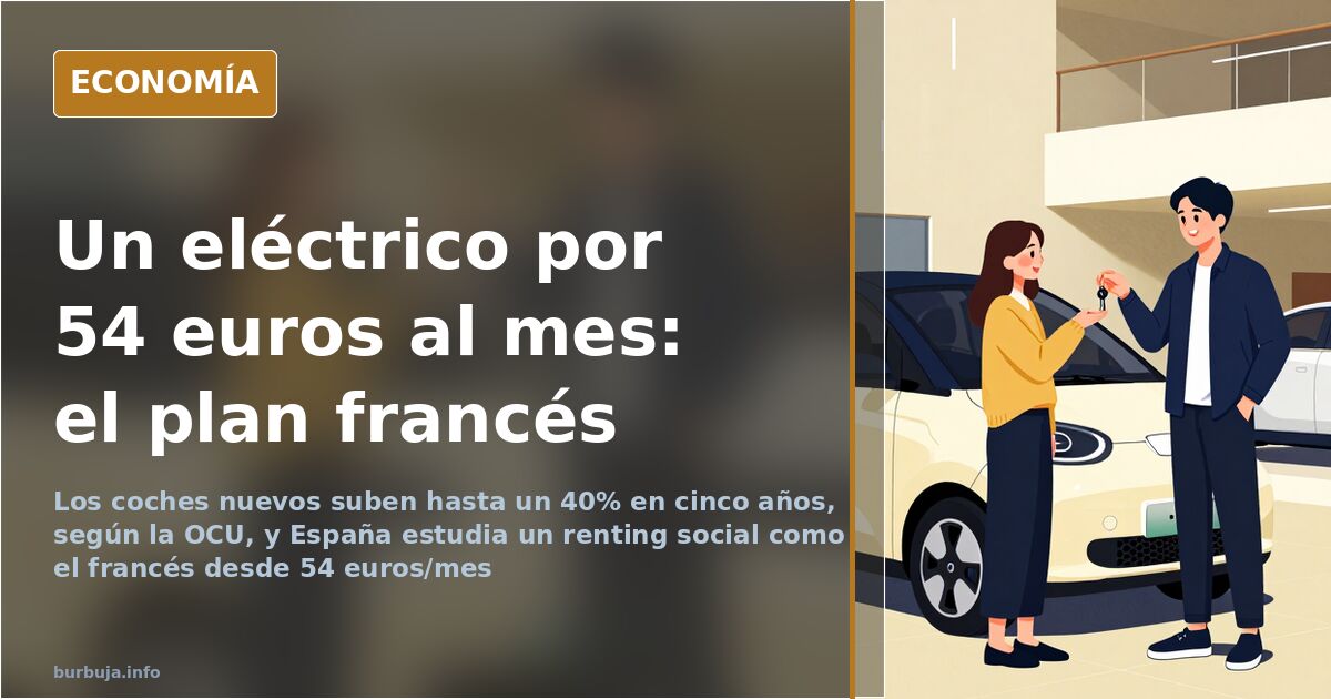 Coche eléctrico compacto aparcado en una calle urbana junto a un punto de recarga, con edificios de viviendas al fondo