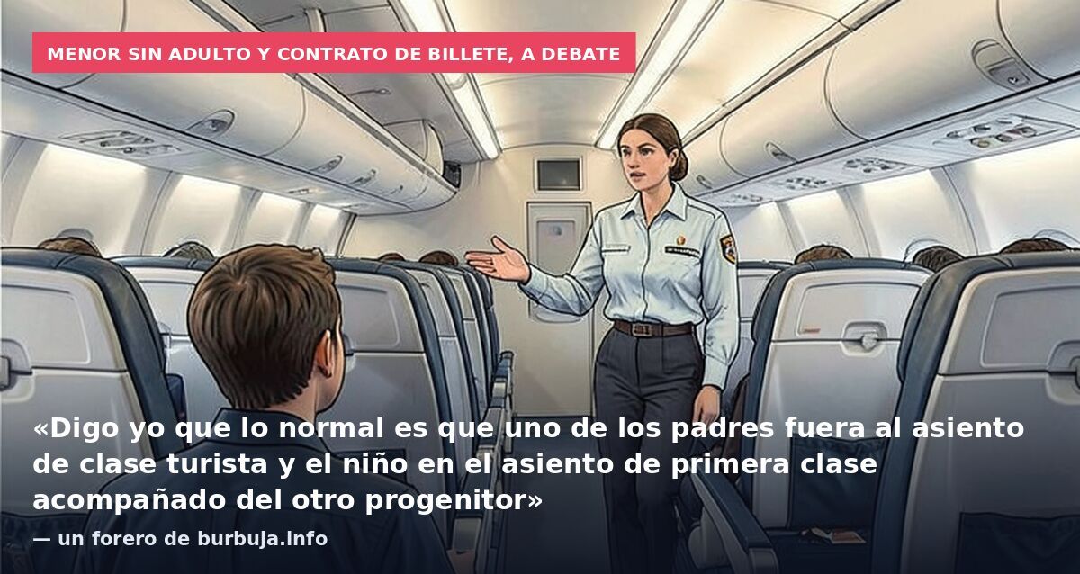 Menor sin adulto y contrato de billete, a debate: «Digo yo que lo normal es que uno de los padres fuera al asiento de clase turista y el niño en el asiento de primera clase acompañado del otro progenitor» — un forero de burbuja.info