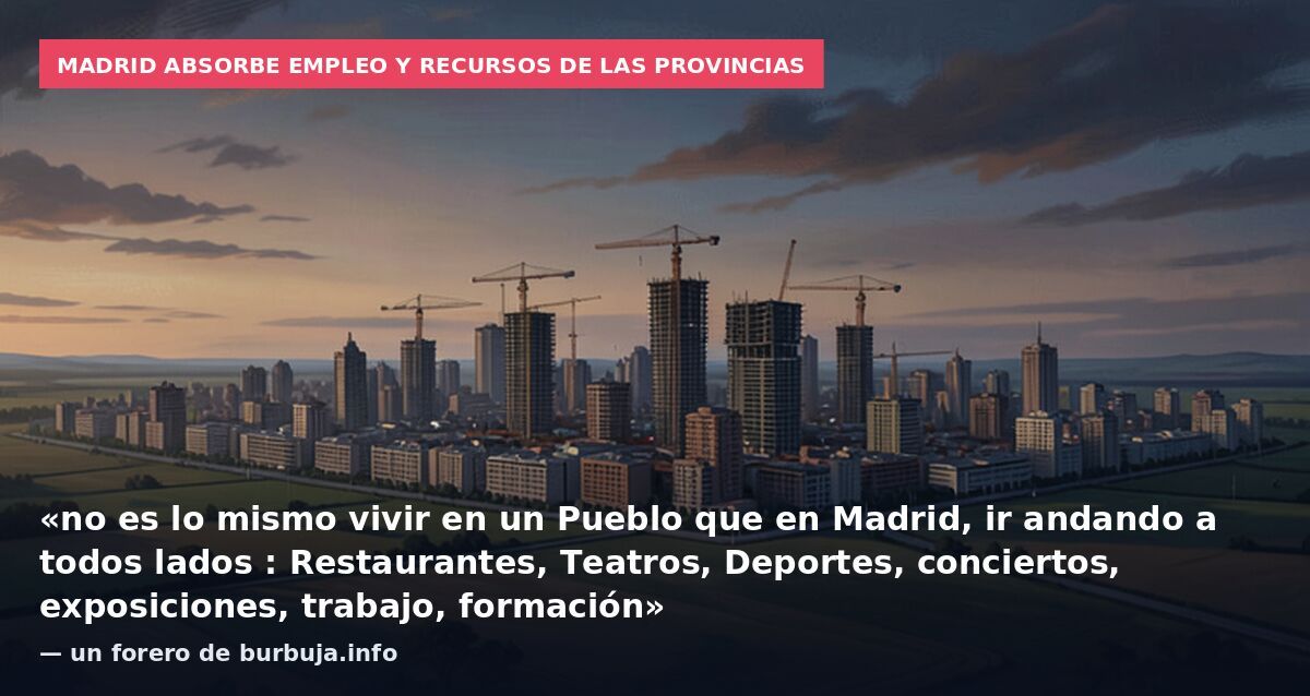 Madrid absorbe empleo y recursos de las provincias: «no es lo mismo vivir en un Pueblo que en Madrid, ir andando a todos lados : Restaurantes, Teatros, Deportes, conciertos, exposiciones, trabajo, formación» — un forero de burbuja.info