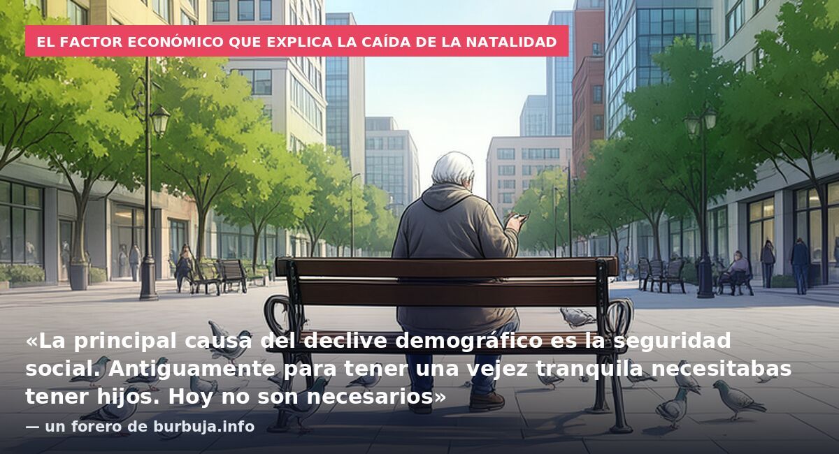 El factor económico que explica la caída de la natalidad: «La principal causa del declive demográfico es la seguridad social. Antiguamente para tener una vejez tranquila necesitabas tener hijos. Hoy no son necesarios» — un forero de burbuja.info