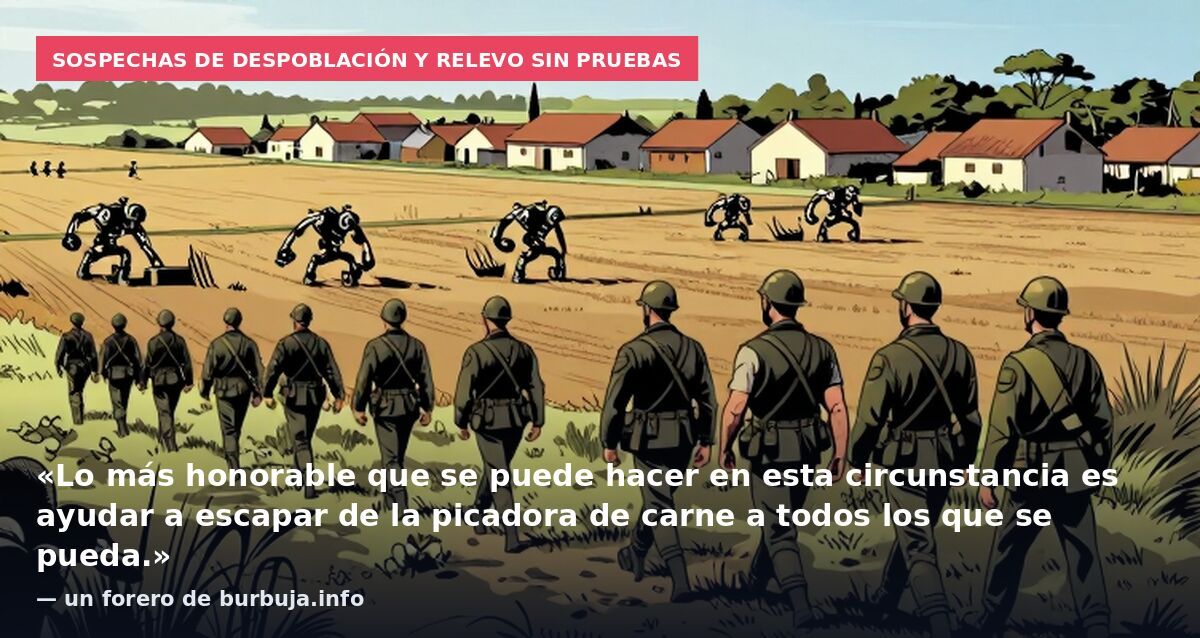 Sospechas de despoblación y relevo sin pruebas: «Lo más honorable que se puede hacer en esta circunstancia es ayudar a escapar de la picadora de carne a todos los que se pueda.» — un forero de burbuja.info
