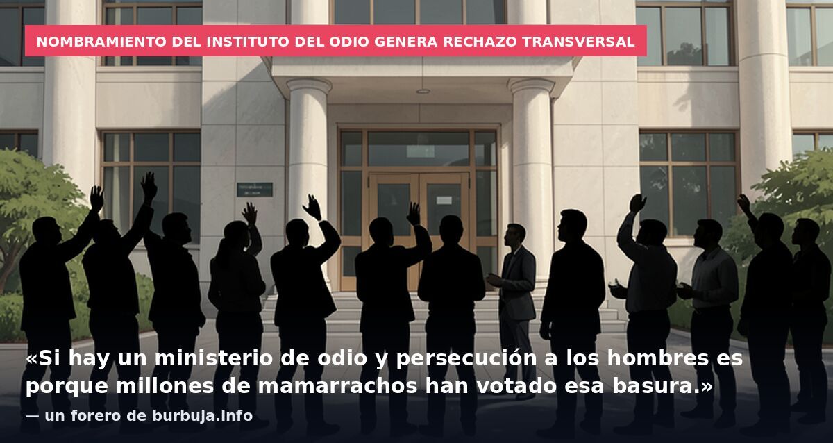 Nombramiento del Instituto del Odio genera rechazo transversal: «Si hay un ministerio de odio y persecución a los hombres es porque millones de mamarrachos han votado esa basura.» — un forero de burbuja.info