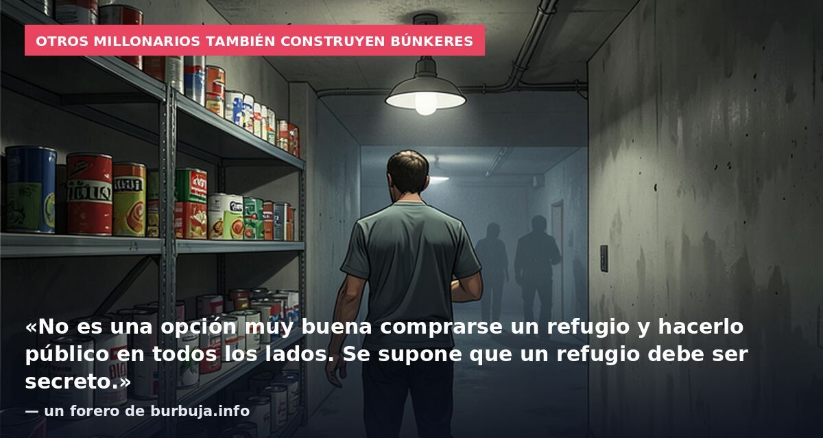 Otros millonarios también construyen búnkeres: «No es una opción muy buena comprarse un refugio y hacerlo público en todos los lados. Se supone que un refugio debe ser secreto.» — un forero de burbuja.info