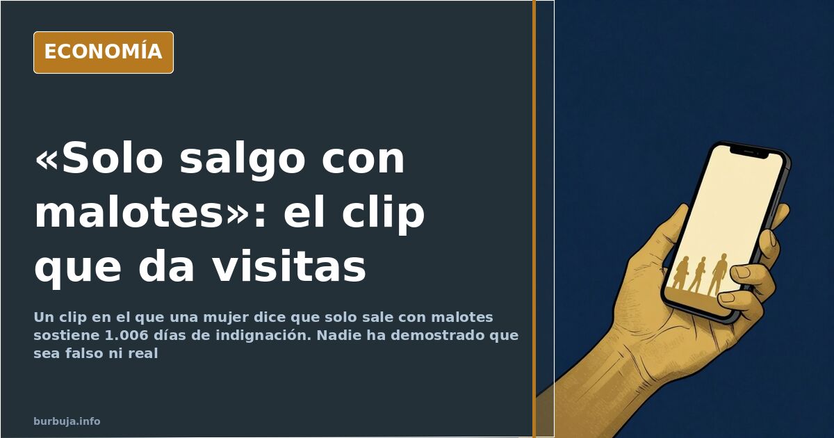 Pantalla de móvil mostrando un vídeo viral sobre «solo salgo con malotes», sobre fondo azul marino y detalles dorados
