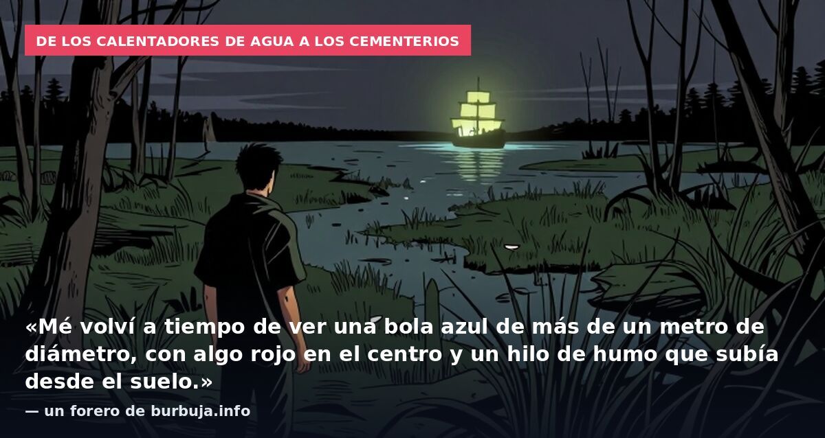 De los calentadores de agua a los cementerios: «Mé volví a tiempo de ver una bola azul de más de un metro de diámetro, con algo rojo en el centro y un hilo de humo que subía desde el suelo.» — un forero de burbuja.info